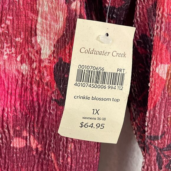 NEW COLDWATER CREEK Womens Plus 1X Crinkle Blossom Top Floral 3/4 Sleeve Shirt - Picture 4 of 10